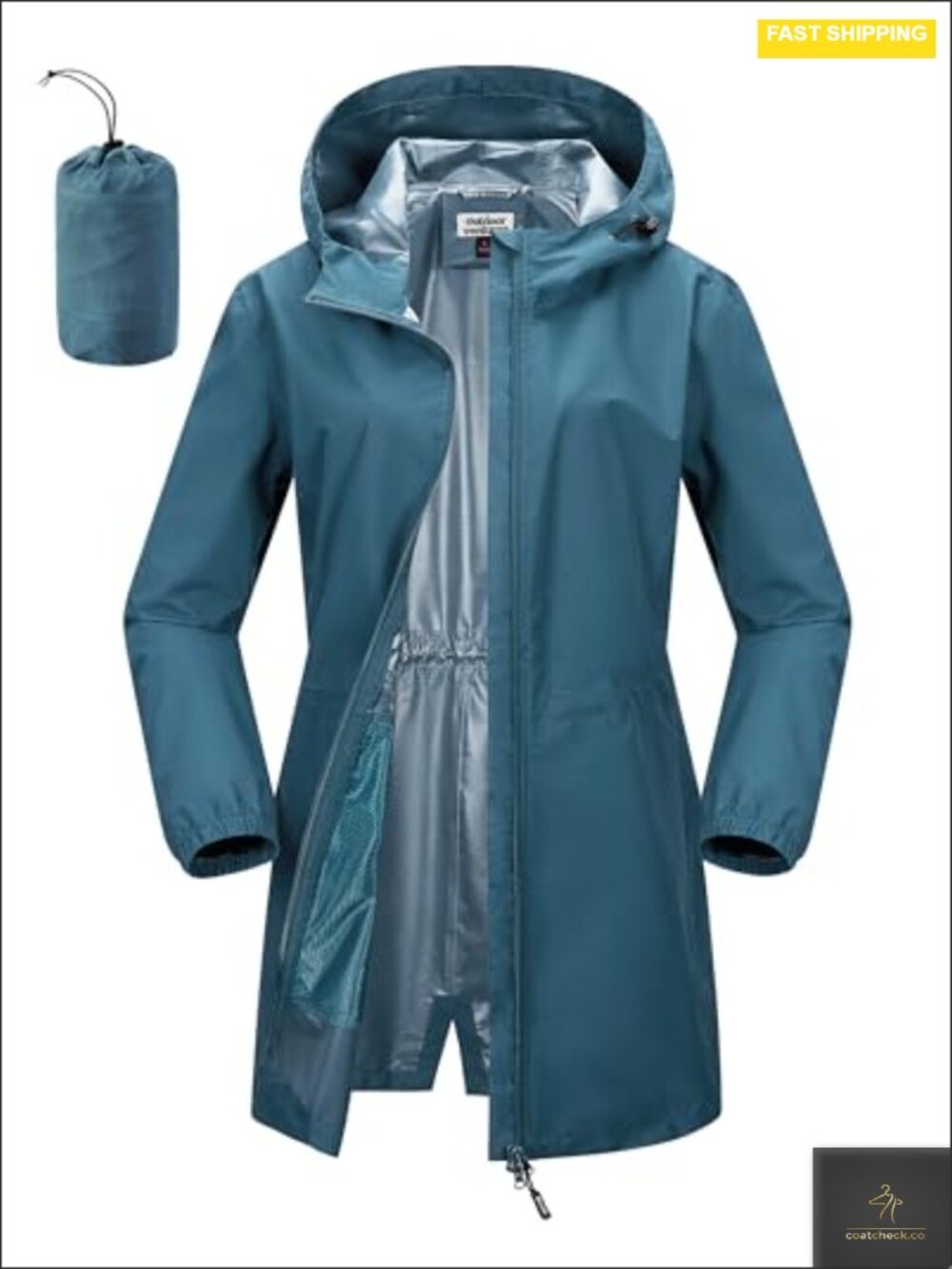 Women's Waterproof Rain Jacket Long Coat Hood Packable Lightweight Windproof